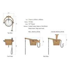 Buitendouche Kantelemmer 18L Cederhout -Zwembad Spul Winkel Buitendouche kantelemmer installatie afmetingen 02