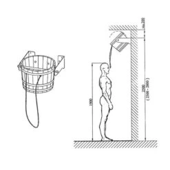 Buitendouche Kantelemmer 18L Cederhout -Zwembad Spul Winkel Buitendouche kantelemmer installatie afmetingen